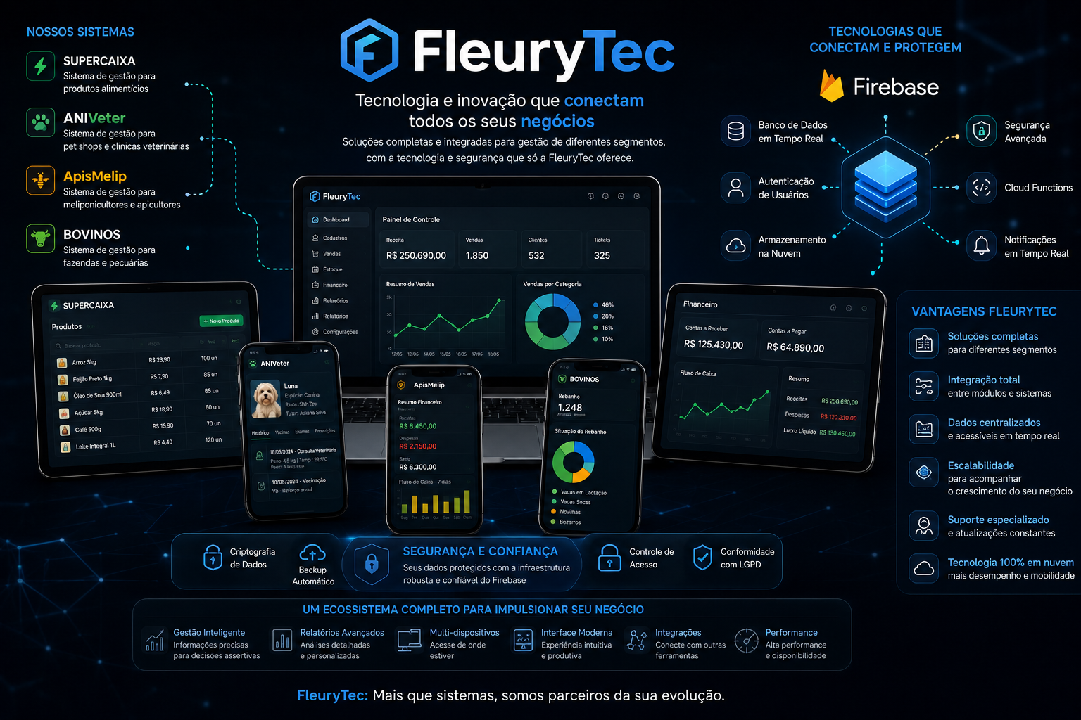 Diversidade de animais em soluções da FleuryTec